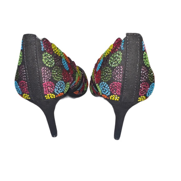 Black with multi colored rhinestones petite heels - Picture 4 of 11